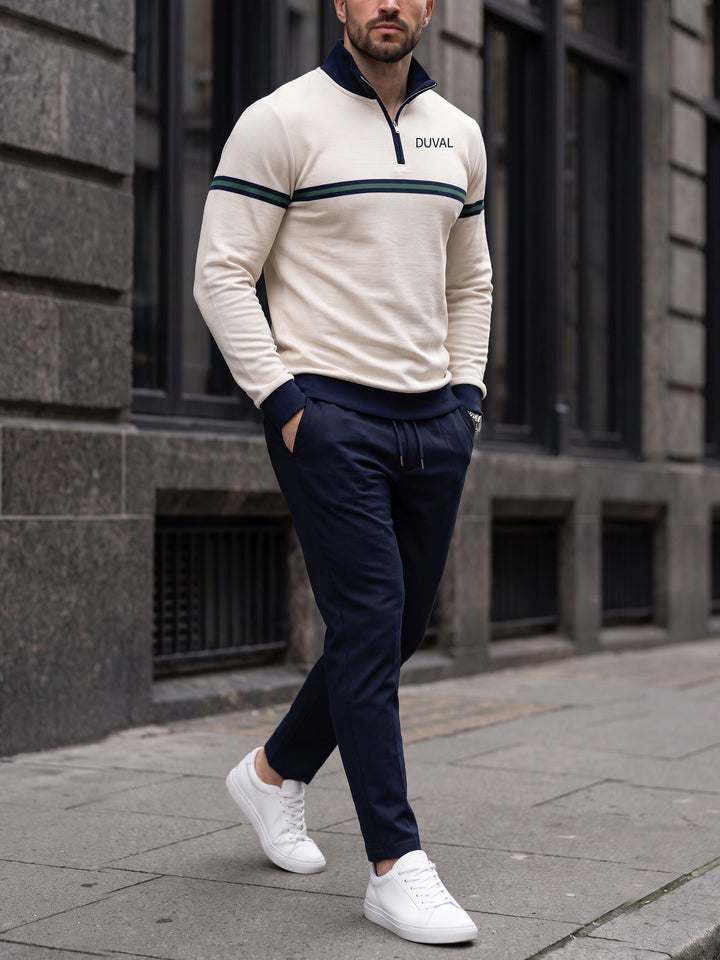 Varsity Cream quarter zip set, street