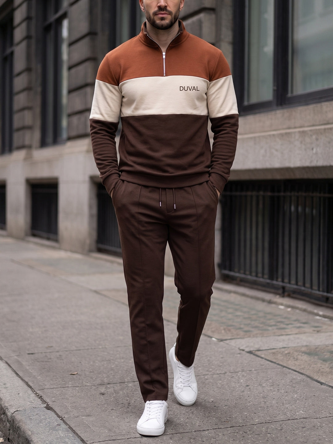 Rust Tri-Block quarter zip set, street