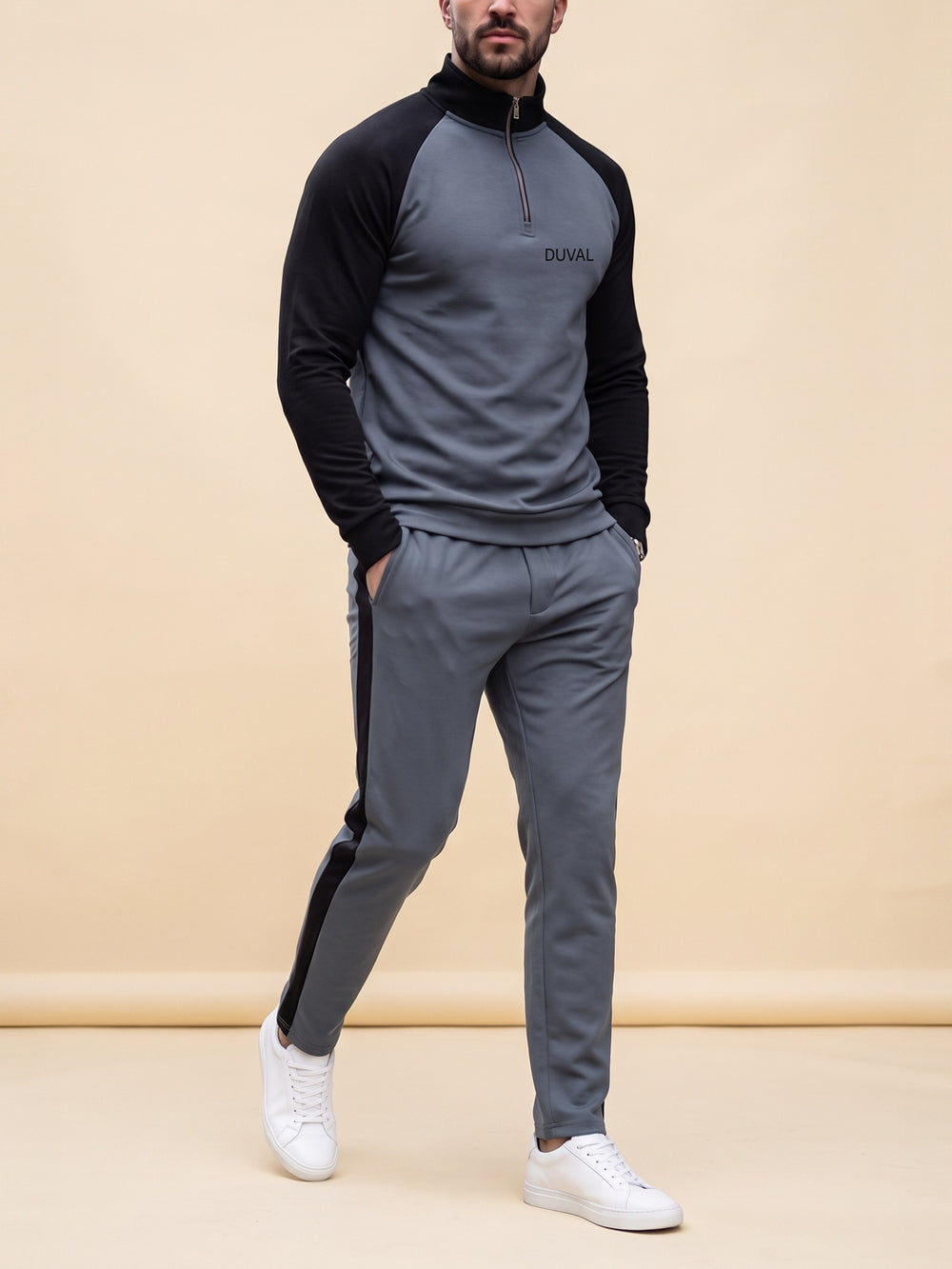 Slate Raglan quarter zip set, cream studio