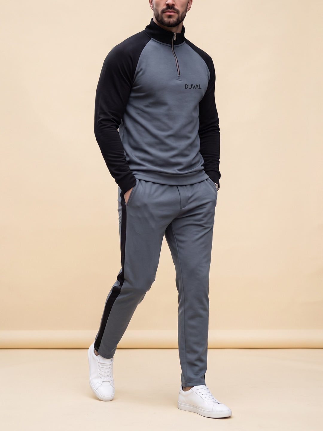 Slate Raglan quarter zip set, cream studio