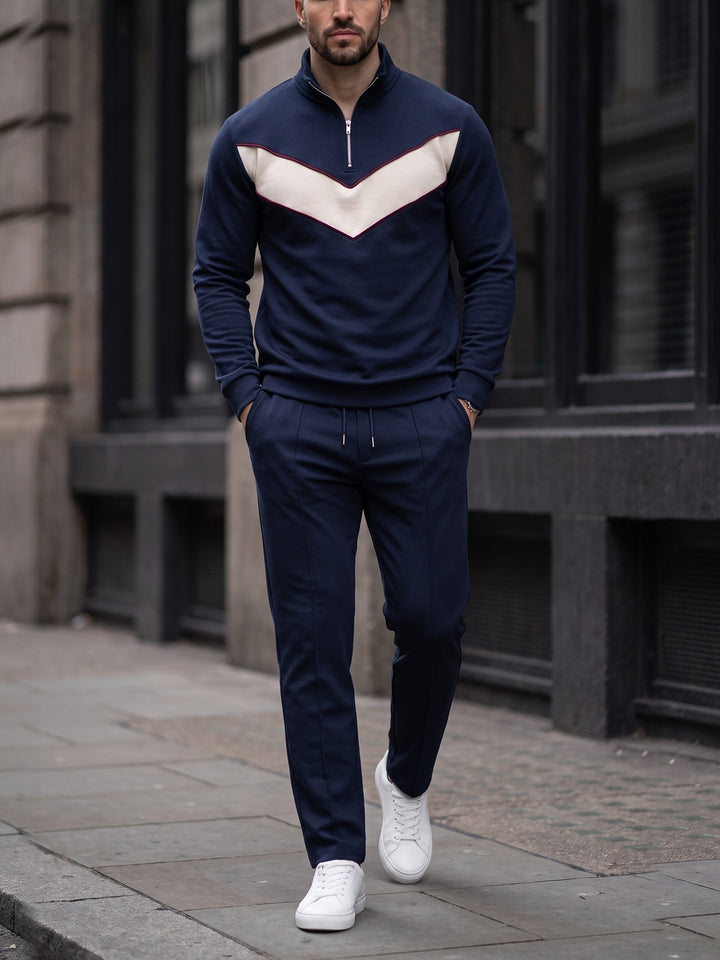 Navy Chevron quarter zip set, street