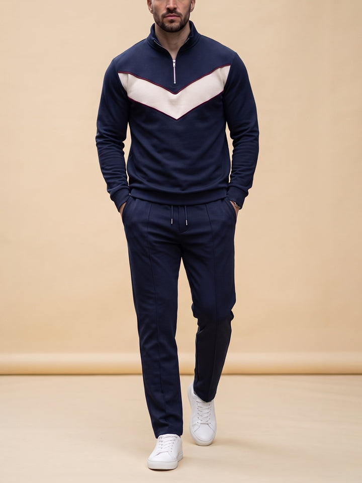 Navy Chevron quarter zip set, cream studio