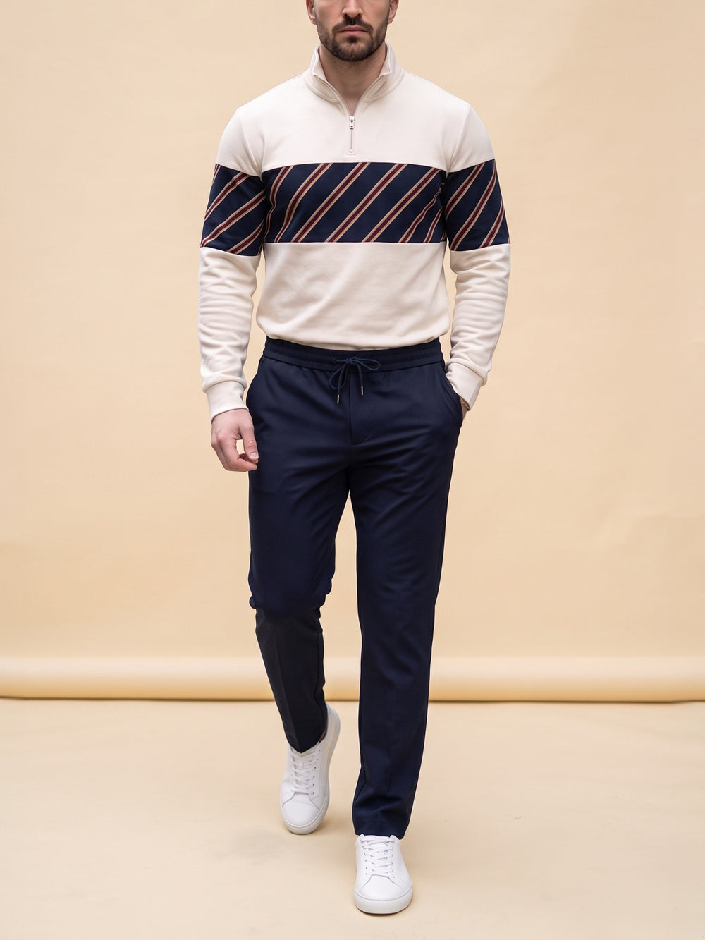 Club Stripe quarter zip set, cream studio