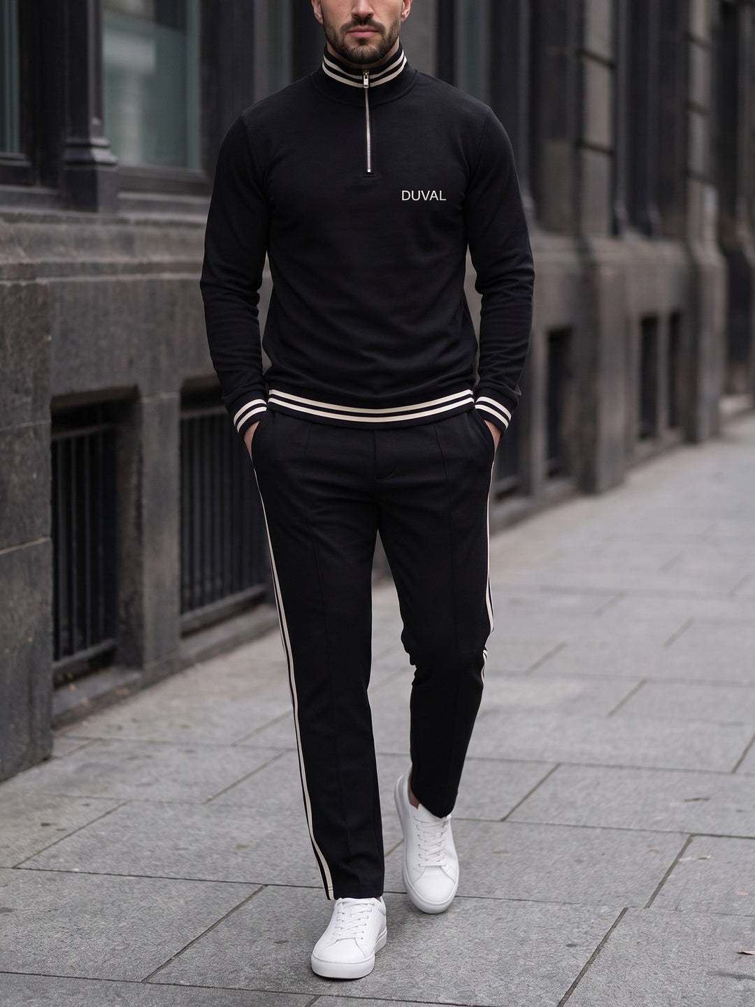 Black Tipped quarter zip set, street