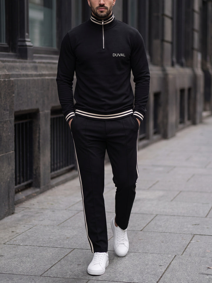 Black Tipped quarter zip set, street