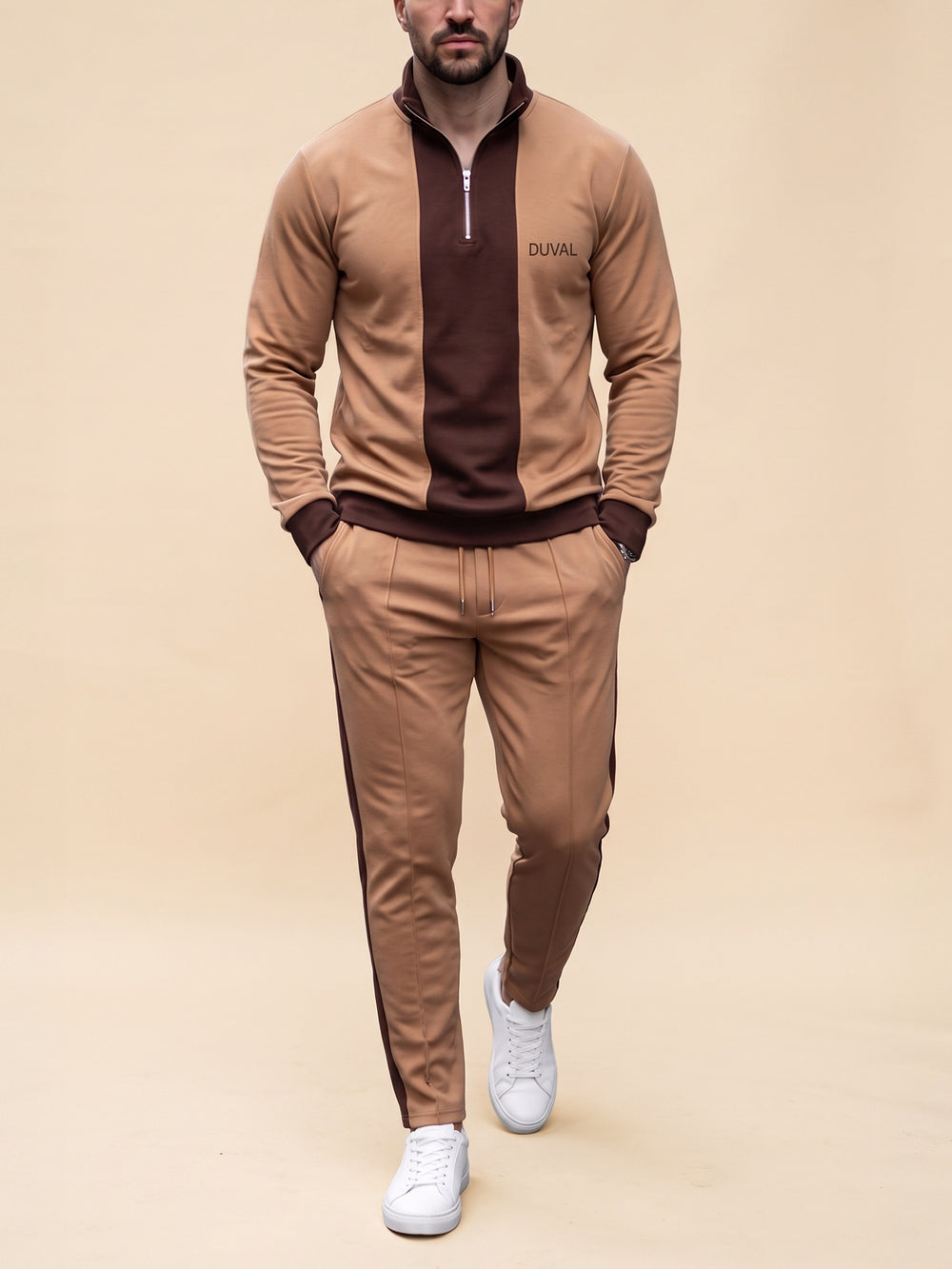 Camel Panel quarter zip set, cream studio