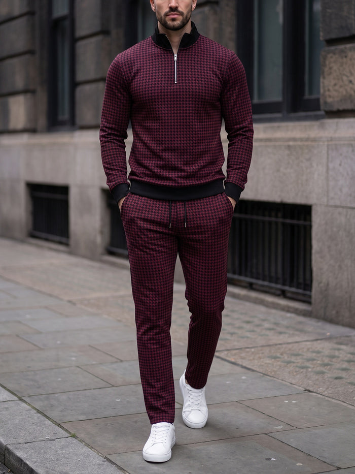 Wine Houndstooth — Quarter Zip Set