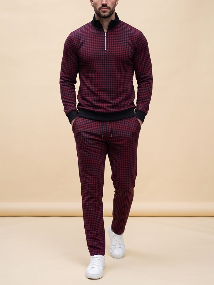 Wine Houndstooth — Quarter Zip Set