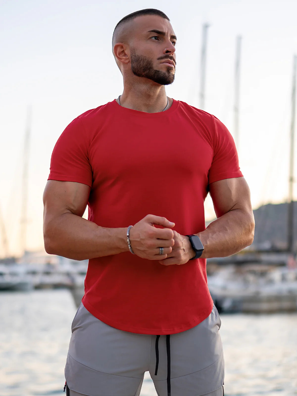 Kore Curved Hem T-shirt Muscle Fit Crew Neck-New