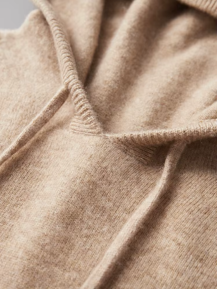 Pure Extra-Fine Merino Wool Beige Leisure Hoodie