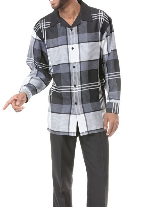 Long Sleeve Modern Flannel Pattern Two-Piece Walking Set
