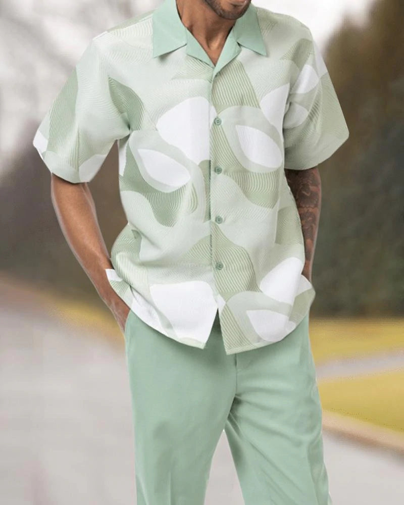 Light Green and White Walking Suit Short Sleeve Set