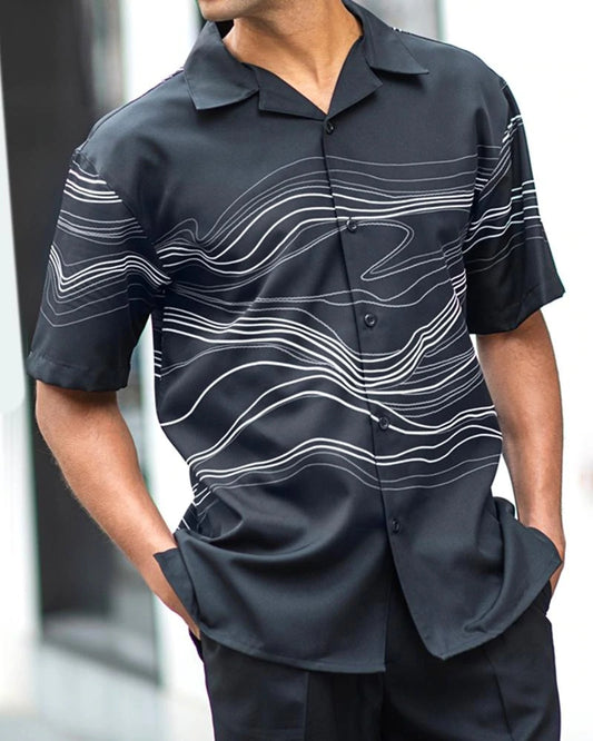 Dark Grey Pattern Walking Suit Short Sleeve Set