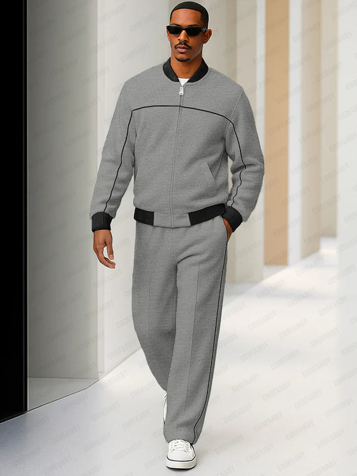 Sport Style Two-Tone Jacket and Pants Set