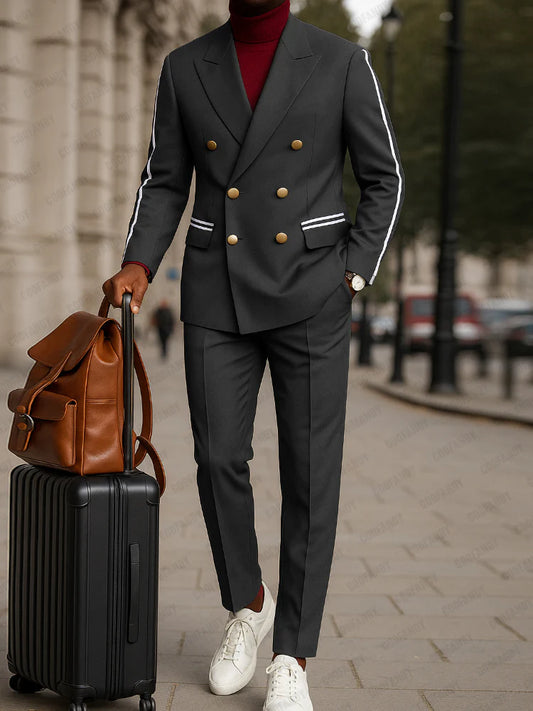 Modern Contrast Tape Business Suit Set