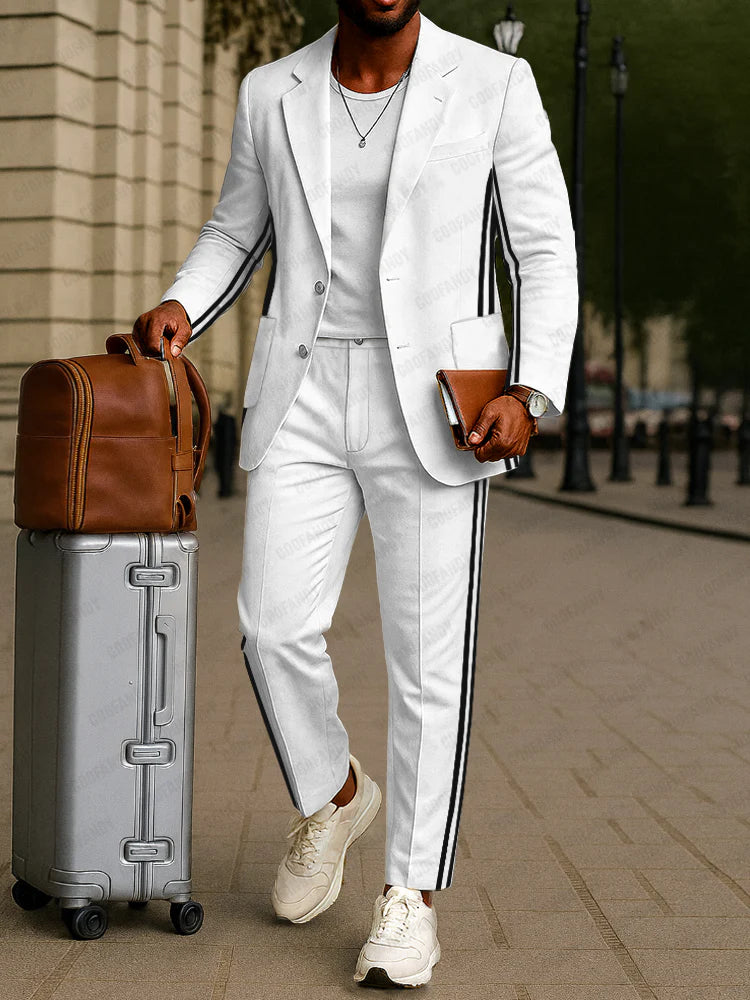 Stylish Stripe Panel Blazer Pants Set
