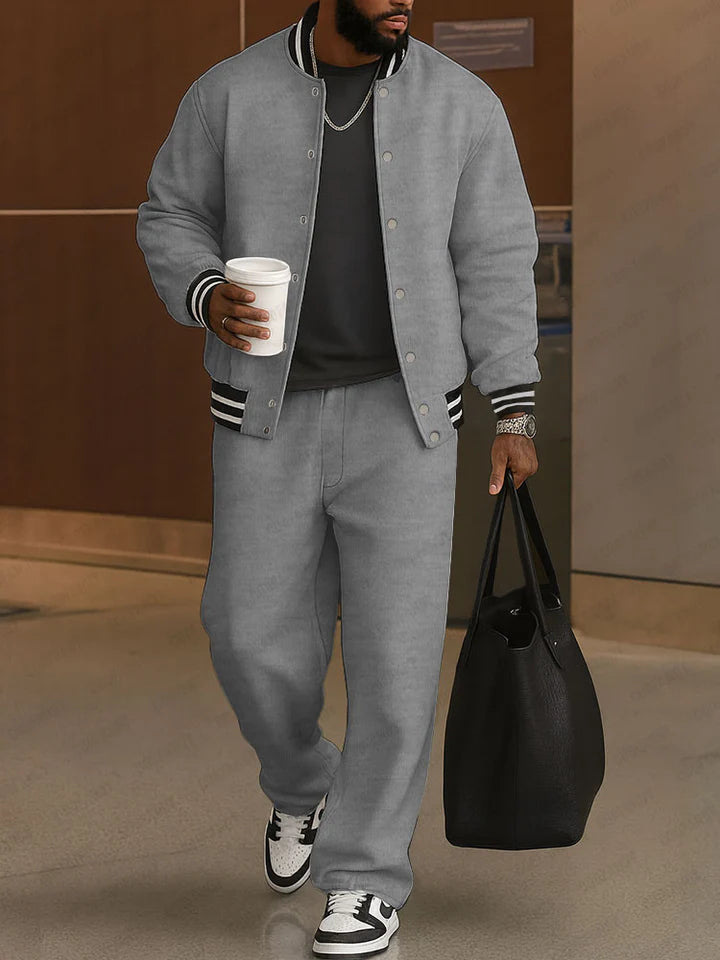 Classic Striped Trim Jacket Pants Set