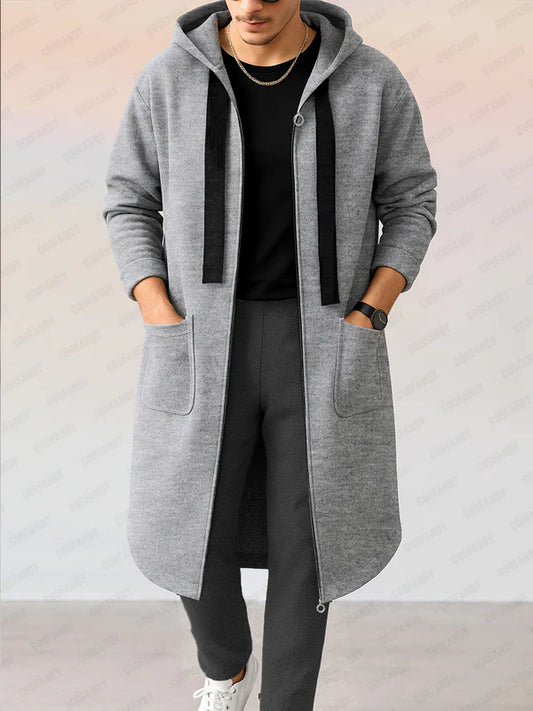 Casual Loose Fit Hooded Longline Jacket