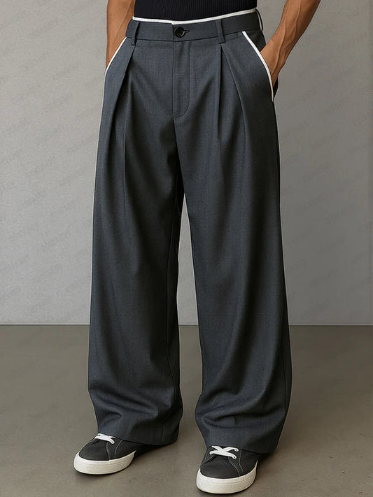 Modern Contrast Trim Straight Cut Pants