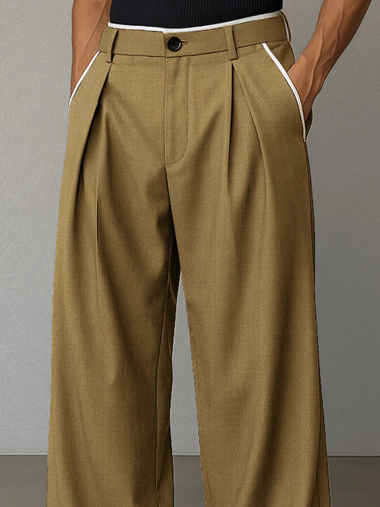 Modern Contrast Trim Straight Cut Pants
