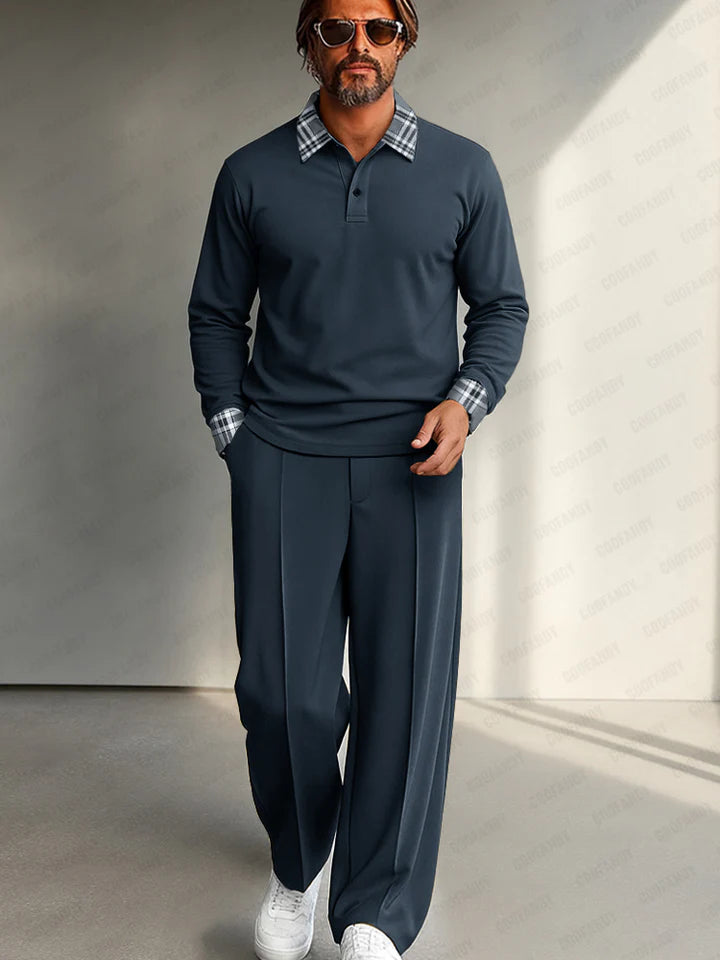 Casual Plaid Contrast Shirt Pants Set