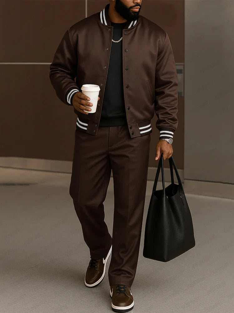 Modern Contrast Stripe Jacket Pants Set