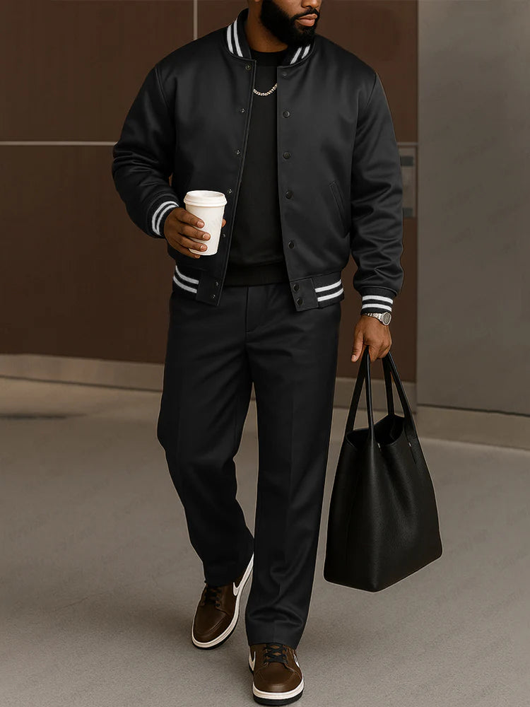 Modern Contrast Stripe Jacket Pants Set