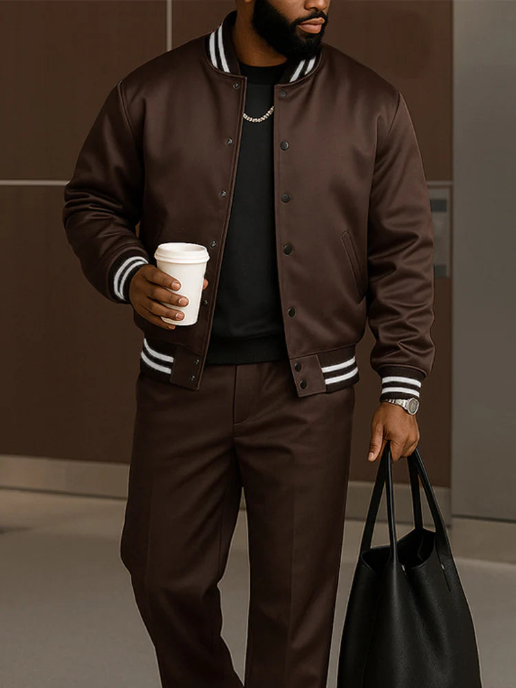 Modern Contrast Stripe Jacket Pants Set