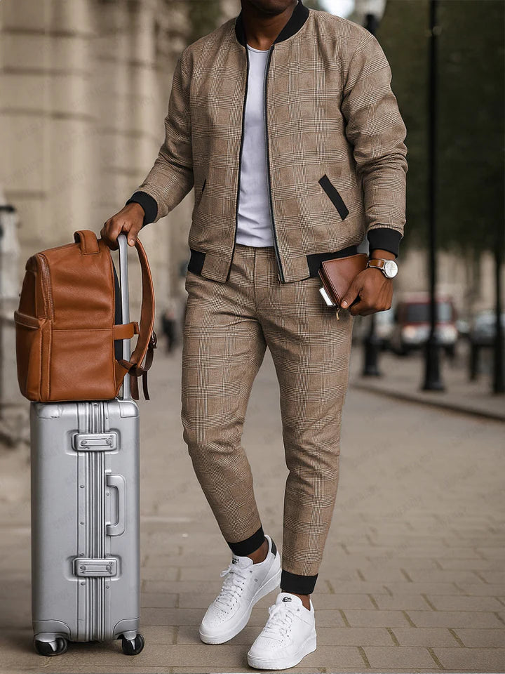 Smart Casual Plaid Tracksuit Set