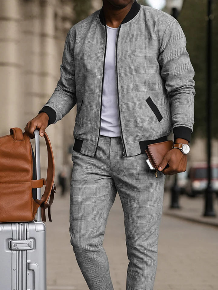 Smart Casual Plaid Tracksuit Set