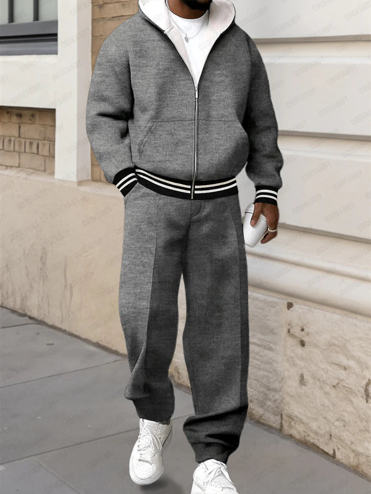 Sporty Street Style Hooded Jacket Set