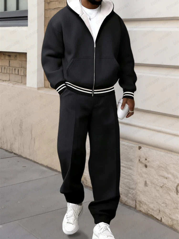 Sporty Street Style Hooded Jacket Set