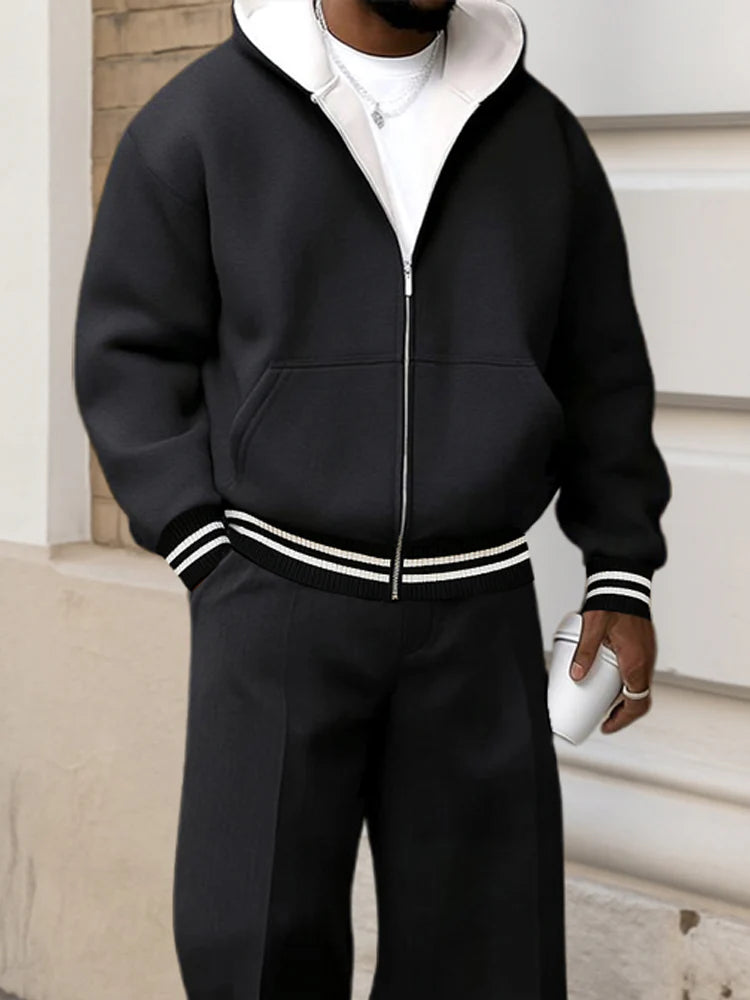 Sporty Street Style Hooded Jacket Set