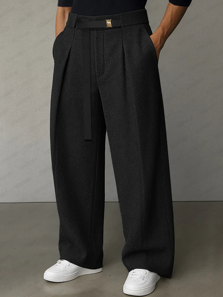Casual Belt Accent Straight Cut Suit Pants
