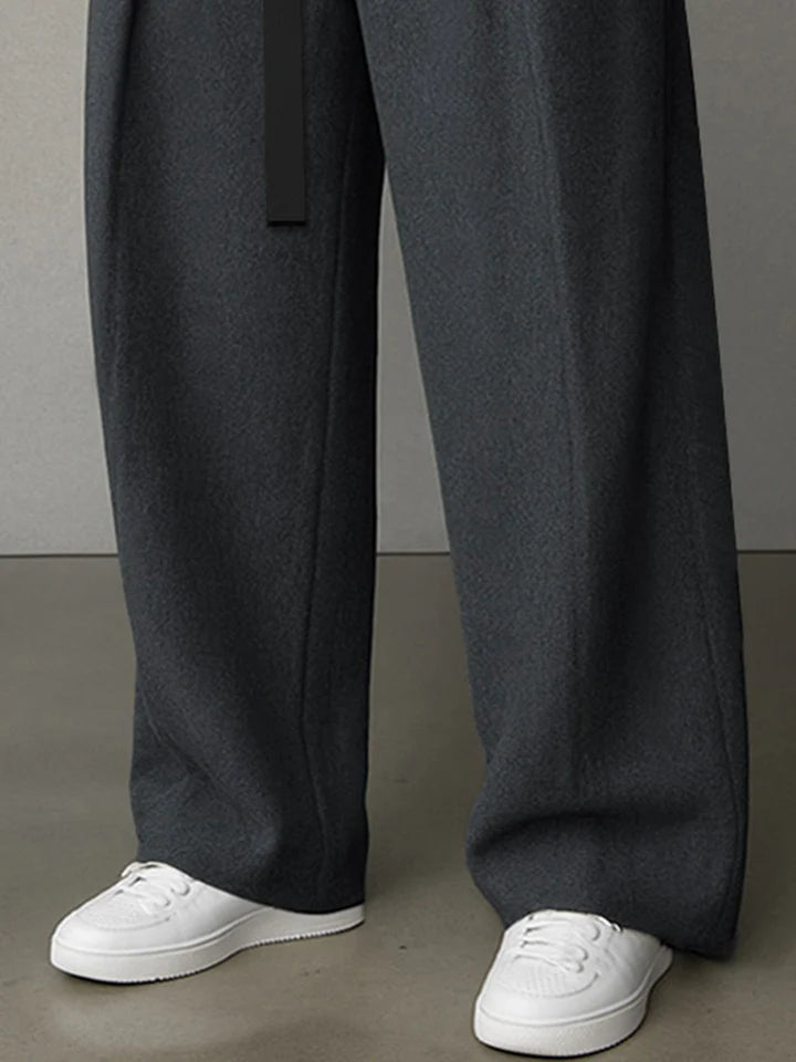 Casual Belt Accent Straight Cut Suit Pants