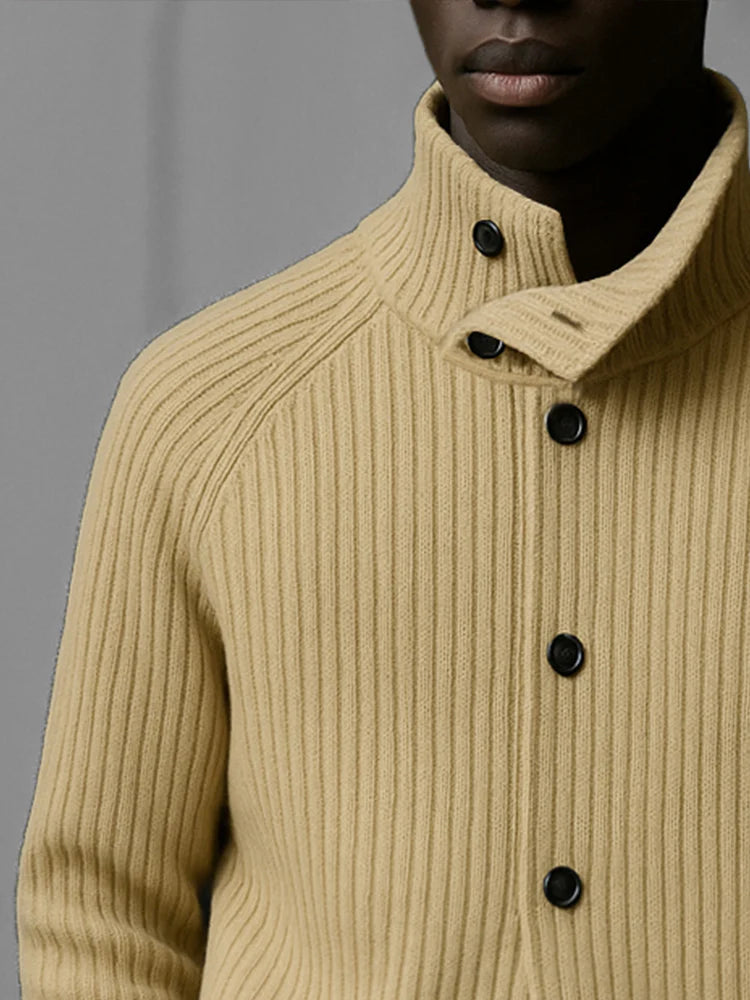 Premium Knit Button Turtleneck Cardigan