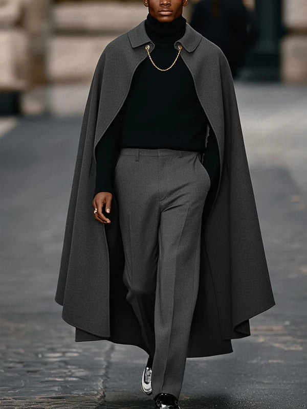 Elegant Casual Long Cape and Pants Set