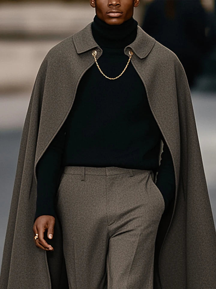 Elegant Casual Long Cape and Pants Set