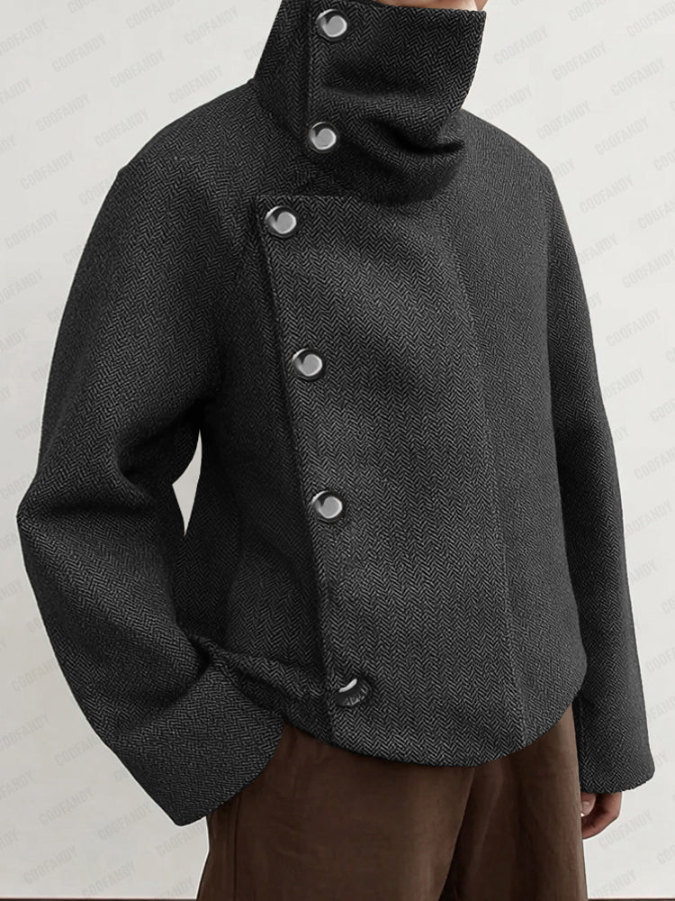 Retro Style Turtleneck Herringbone Jacket