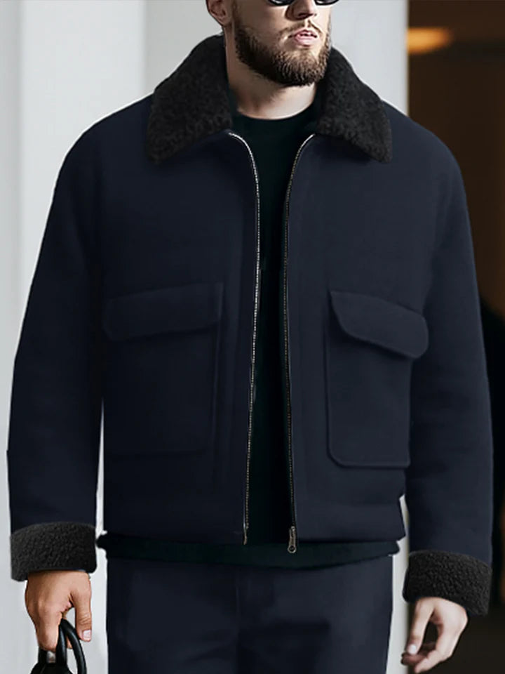 Urban Casual Fleece Collar Jacket Pants Set