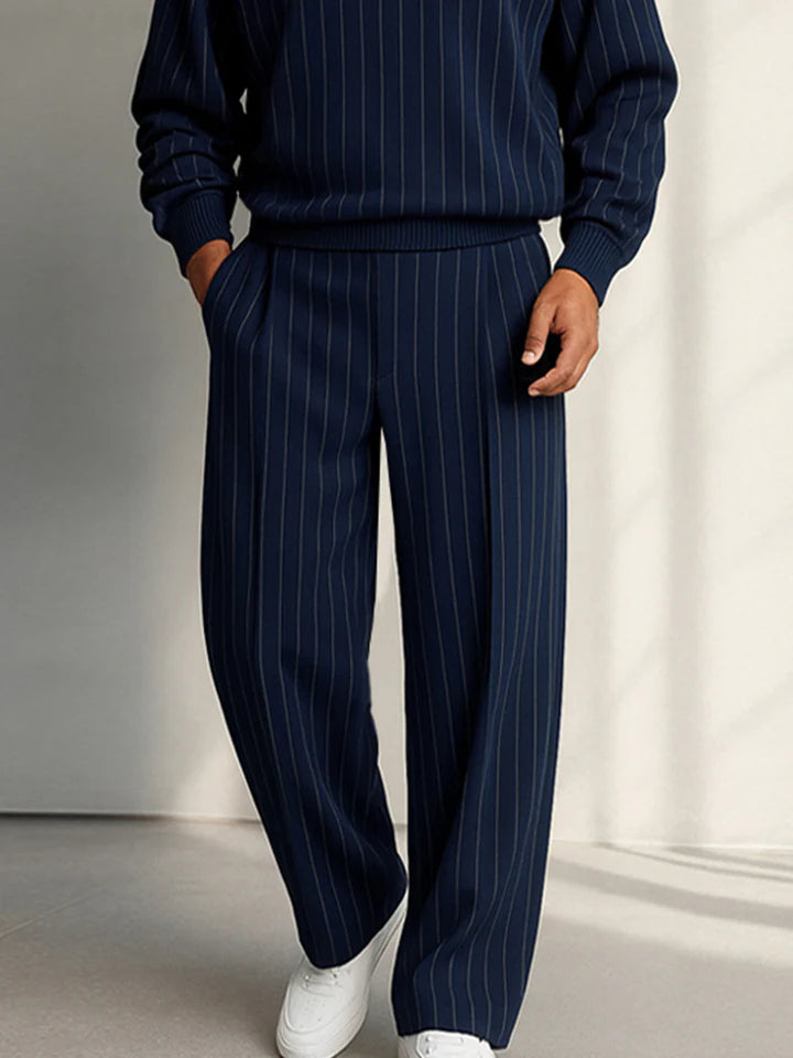 Casual Vertical Stripe Matching Set