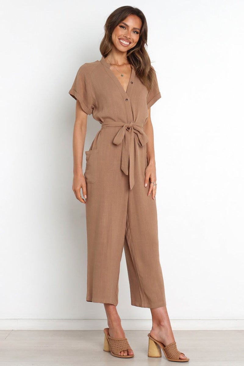 Vintage Belted Linen Jumpsuit