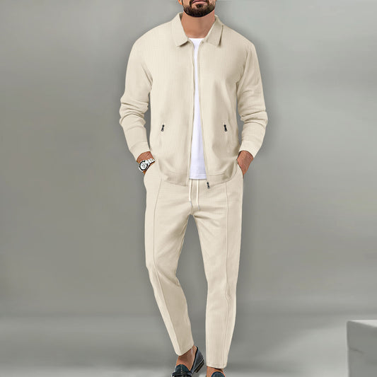 Hypemode Chemise boutonnée unie et pantalon à taille avec cordon de serrage pour homme sans t-shirt 