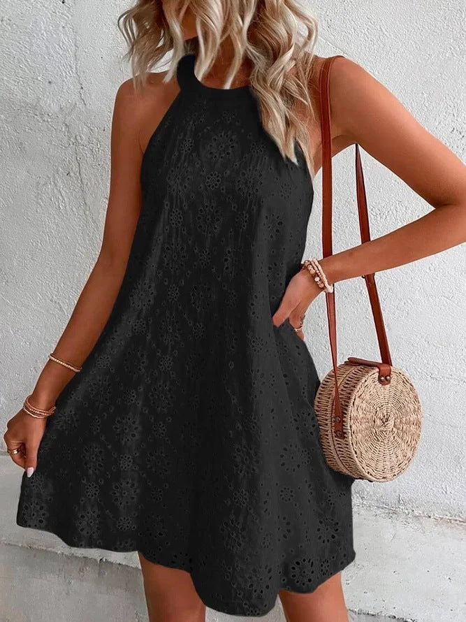 Embroidered Lace Up Summer Dress