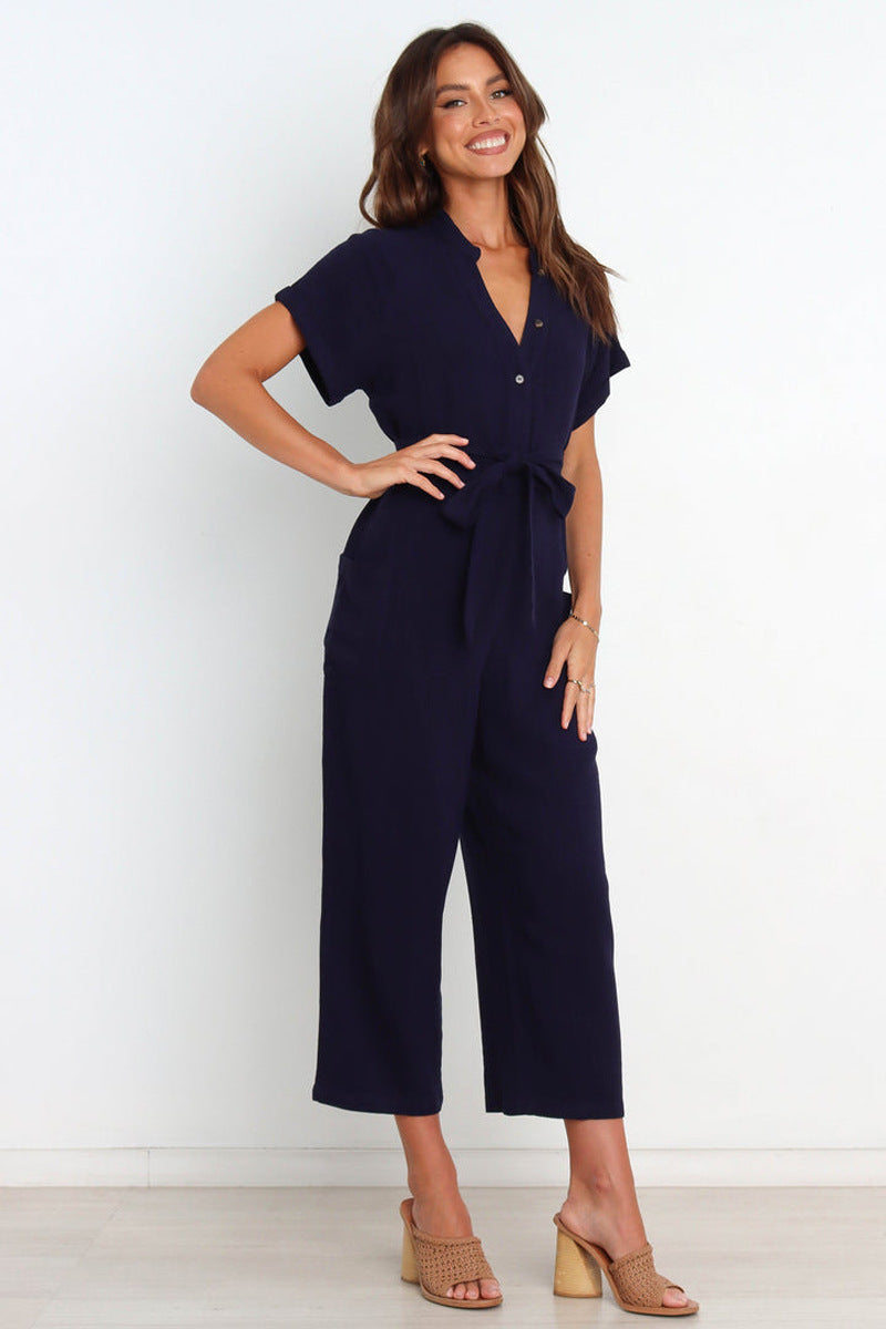 Vintage Belted Linen Jumpsuit