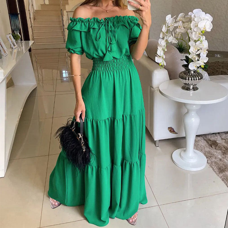 Ruffled Edge Off Shoulder Midi Dress