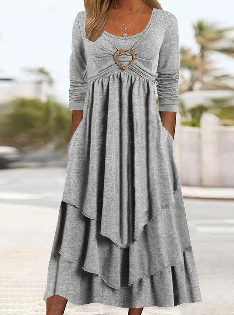 Solid Color Ripple Waist Casual Love Dress