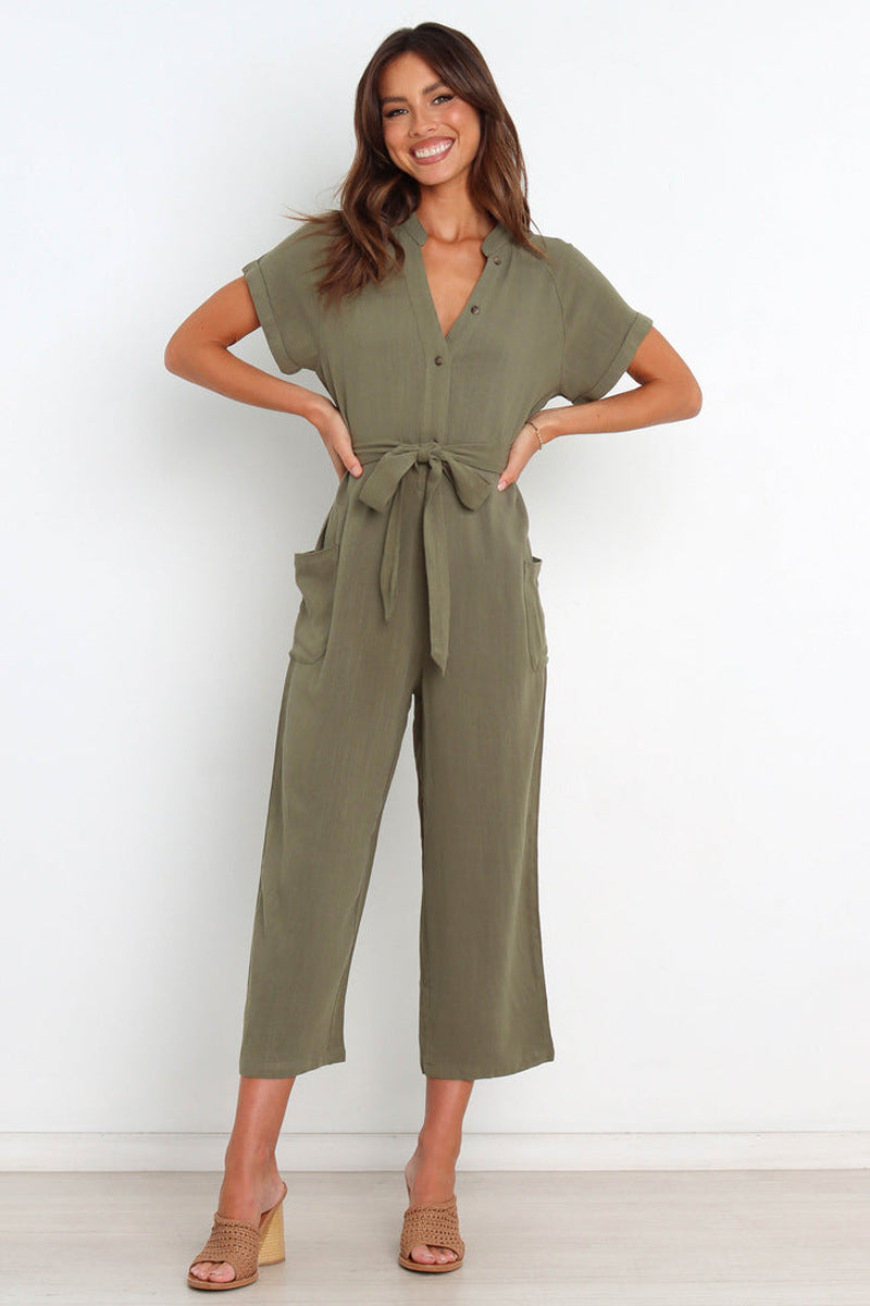 Vintage Belted Linen Jumpsuit