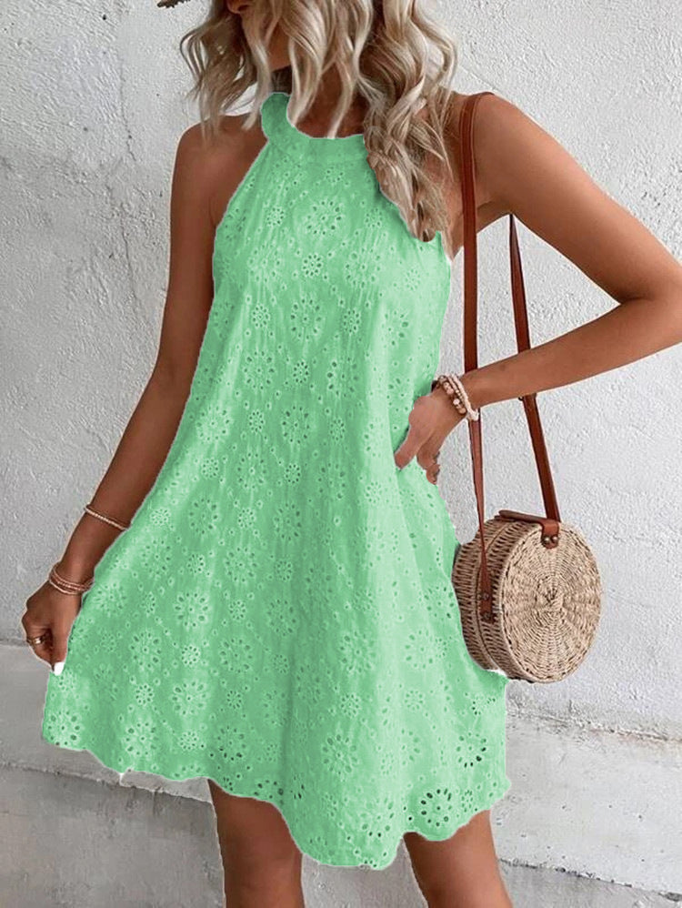 Embroidered Lace Up Summer Dress
