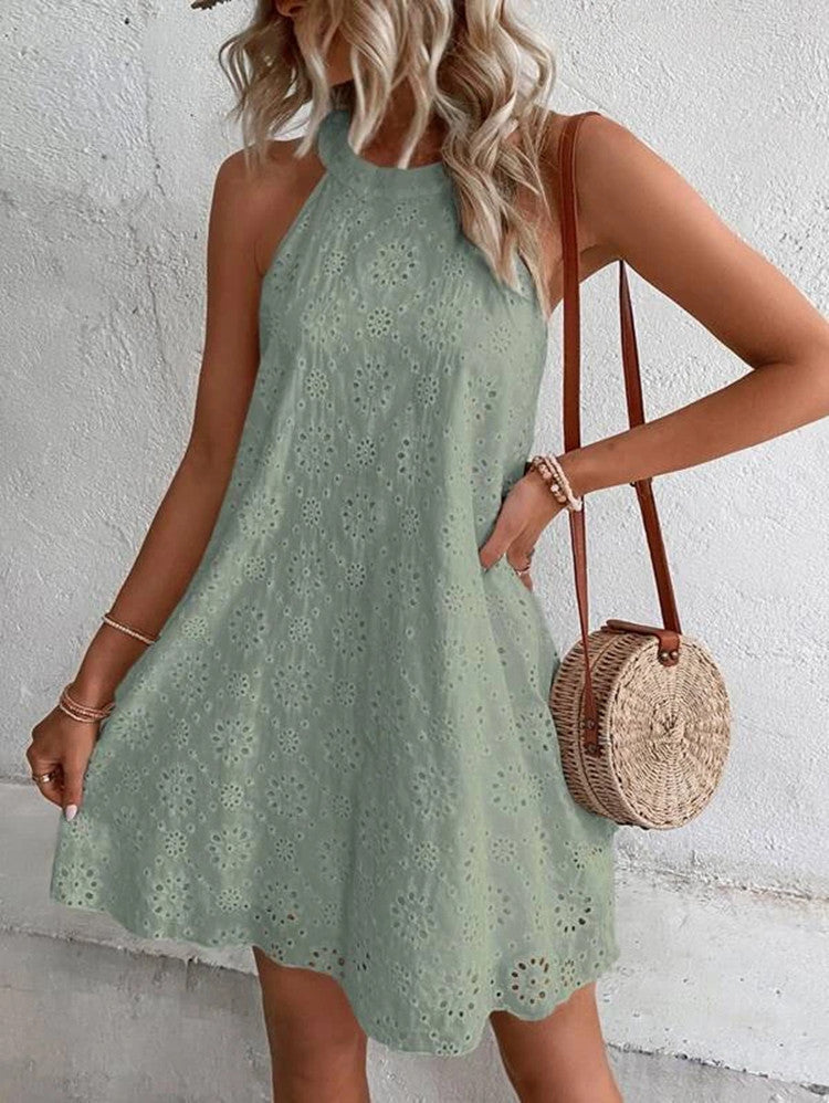 Embroidered Lace Up Summer Dress